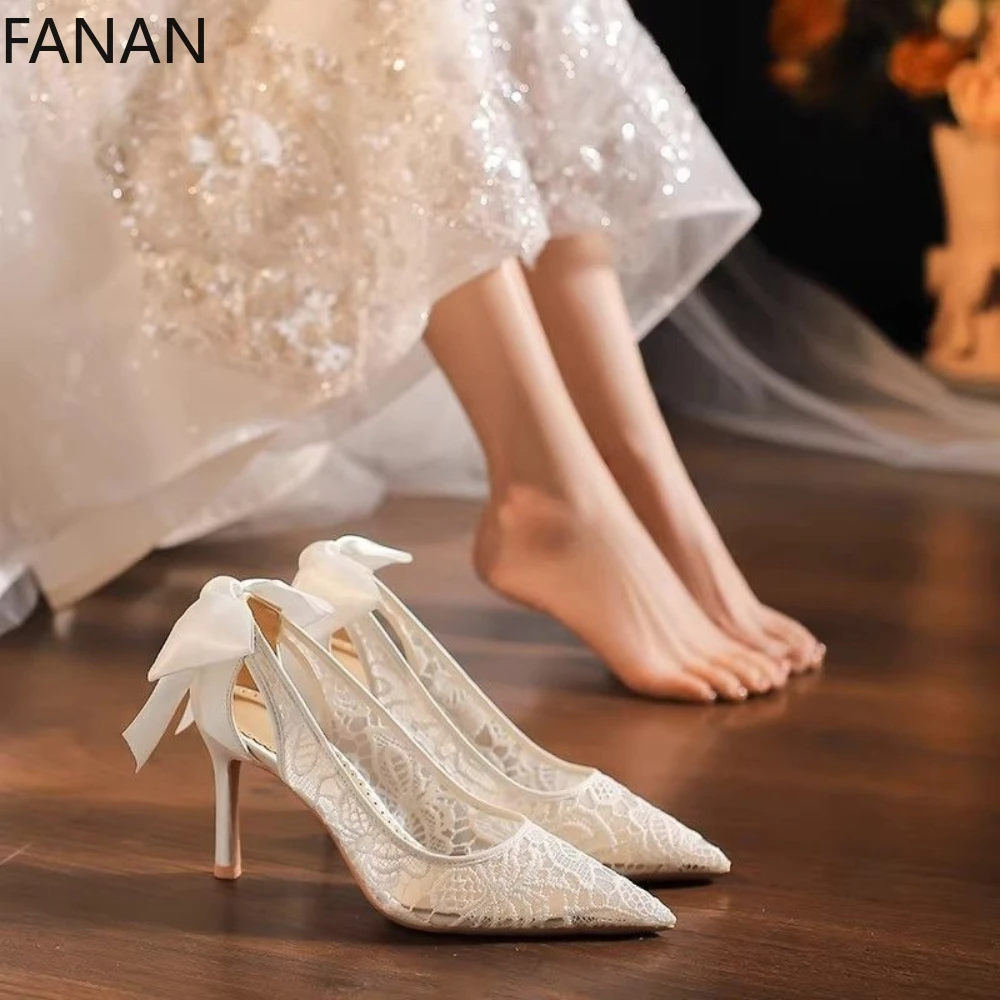 Genuine Leather High Heel Luxur Women's Shoes 2026 Lace Sexy Wedding Shoes Party Single Shoes Original Advanced Pumps