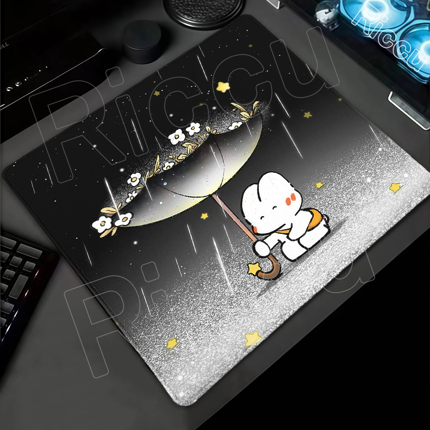 Cute Black Rabbit Mouse Pads Umbrella Pattern Office Keyboard Mousepad Flowers Gamer Small Aesthetics Mats PC Accessories Rubber