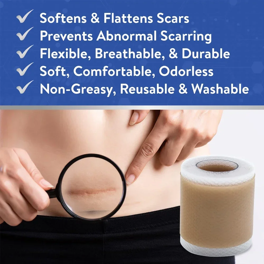 1 Roll Silicone Scar Sheets, Soft Gel Tape,Flexible for Surgery,Keloids,Burns,Sensitive Skin,Wound Protection,Healing Patch