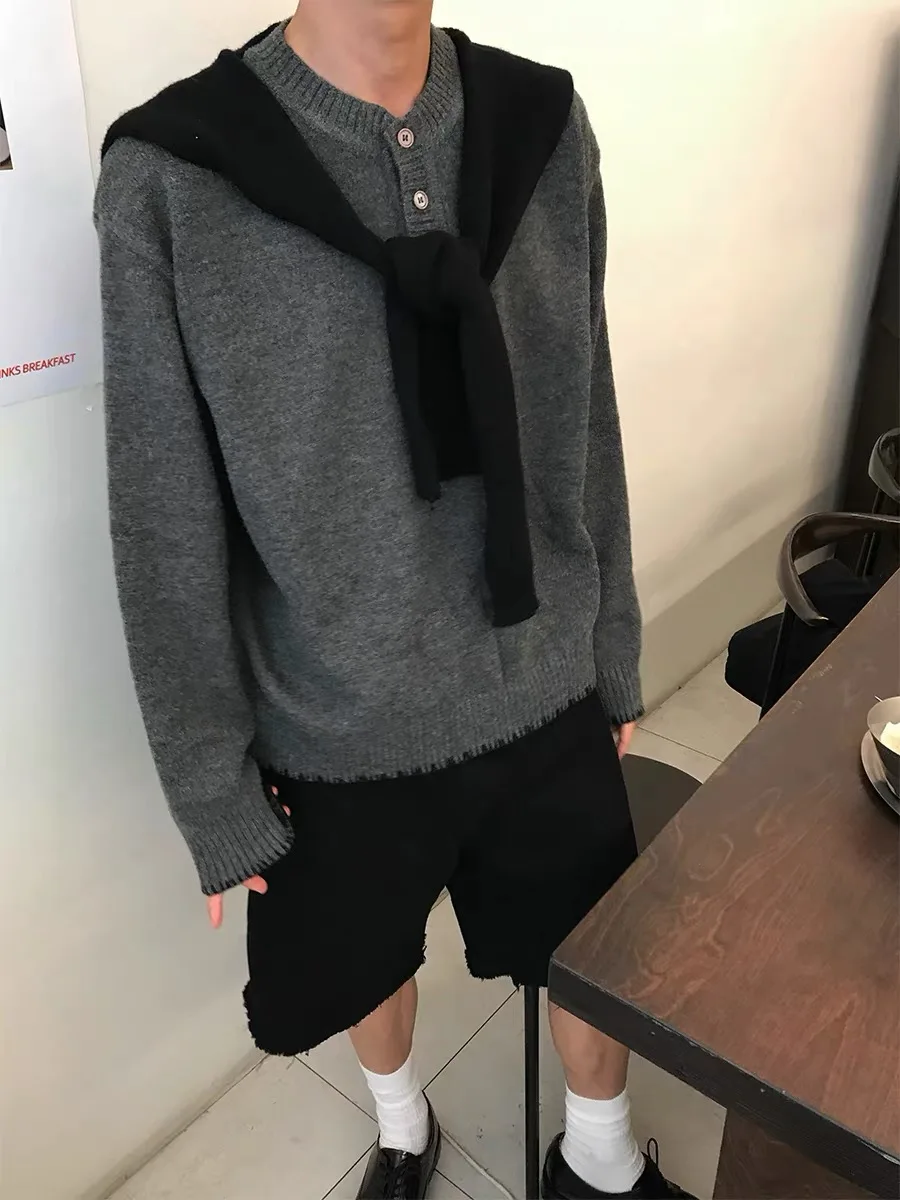 

Американский винтажный поддельный двухсекционный вязаный свитер с овальным дизайном, мужской зимний арктический бархатный повседневный универсальный свитер для пар