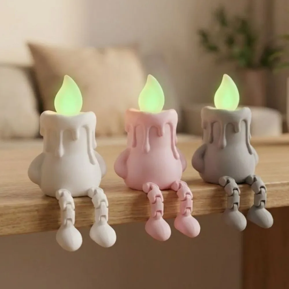 Luminous 3D Printed Candle Figurine Novelty Unique Candle Figure Ornament Movable Jointed Simulation Glow-in-the-Dark Candle