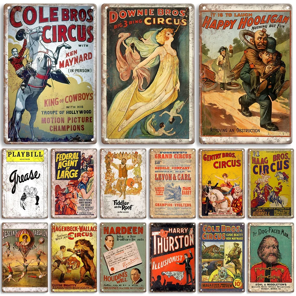 Circus Metal Sign Cole Bros Fossett’s Grand Gentry Bros Haag Bros Hardeen Harry Thurston Magic The Dog-Faced Man Cyrk Poster