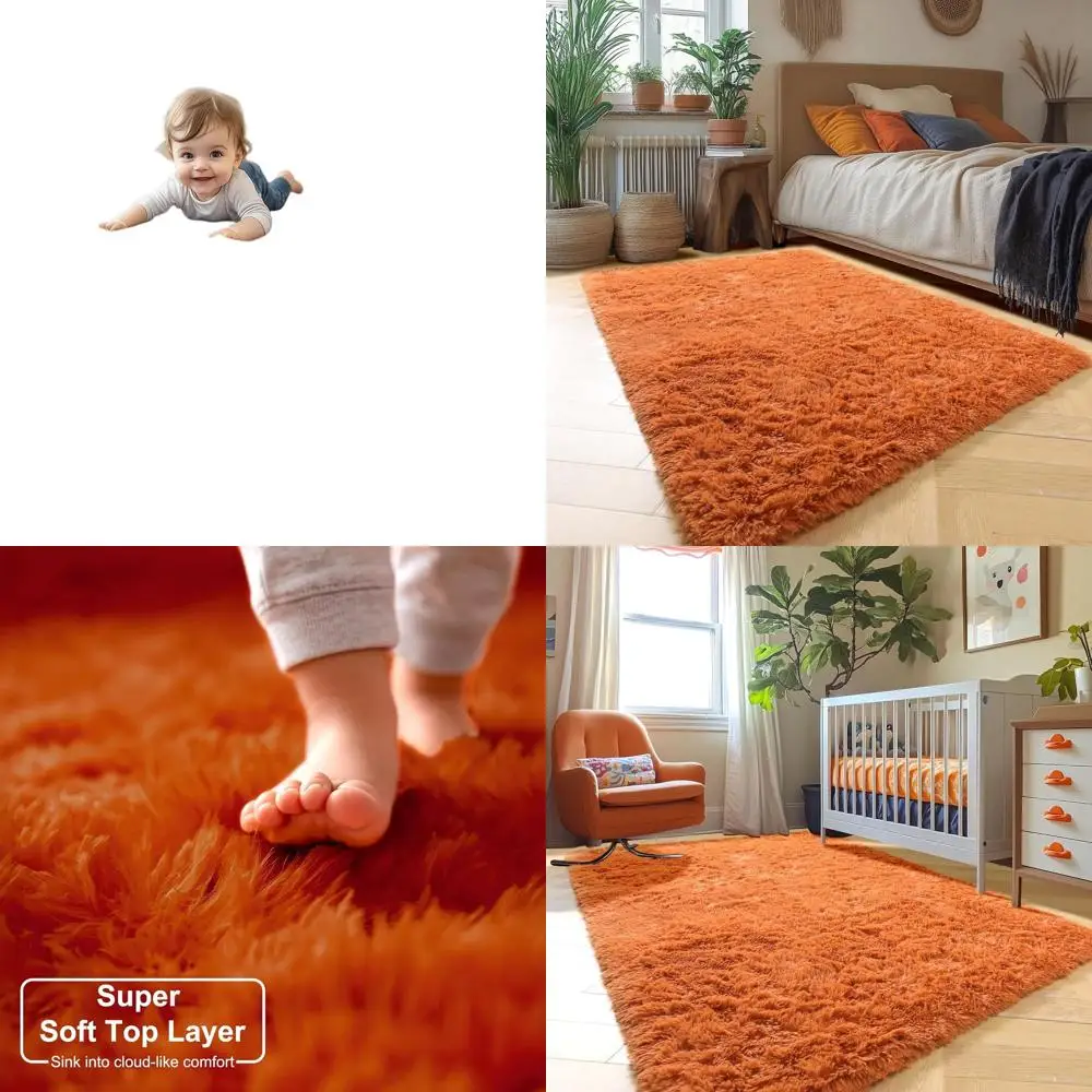 

Пушистый оранжевый ковер с длинным ворсом, 5x8 футов, для гостиной, спальни, детской комнаты и игровых зон