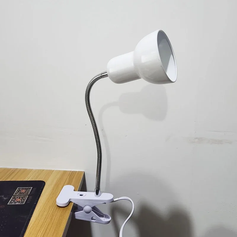 E27 Desk Lamp with Clamp Base and Adjustable Gooseneck EU US Plug in Clip Lamp for Cupboard Desk Bedside Small Book Lamp