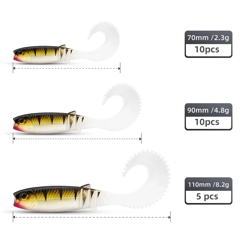 MEREDITH Soft Lure Shad 70 mm 90 mm 110 mm gebogener Schwimmköder - Image 2