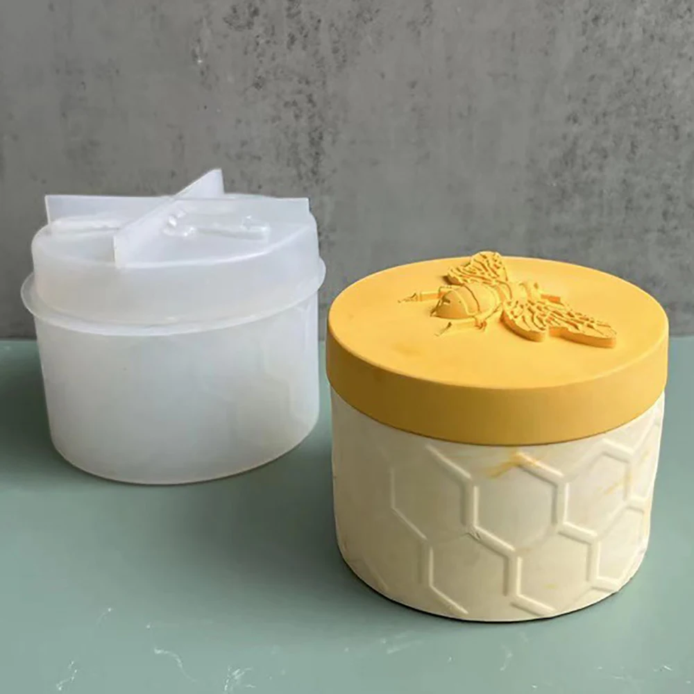 Gypsum Honey Bee Jar Silicone Molds for DIY Concrete Epoxy Candle Pot Box Injection Mould Handcraft Home Decor Handmade Gift