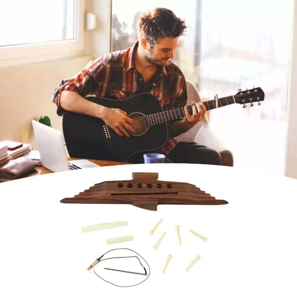 10PCS ​6 String​ Acoustic Guitar Bridge​ ​Rosewood ​With Saddle Nut Pin​ ​Rosewood Bridge​ ​Sound Enhancement​ ​Pre Slotted​