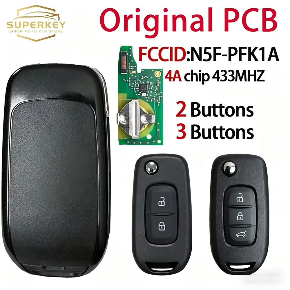 Chave de Carro com Controle Remoto 433Mhz 4A Chip PCB Original FCCID:N5F-PFK1A Para Renault Logan Duster Sandero Oroch IC:3248A-RFK1A