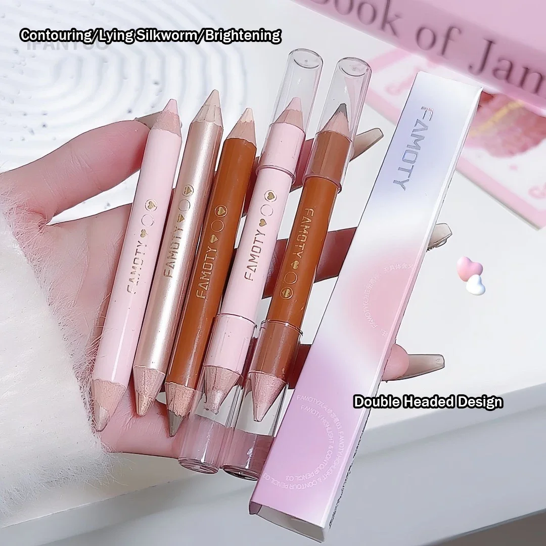 Double Head Highlighter & Contour Stick V Face Sculpting Nose Shadow คอนซีลเลอร์ครีมแร่เจลปากกาสําหรับ Brightening