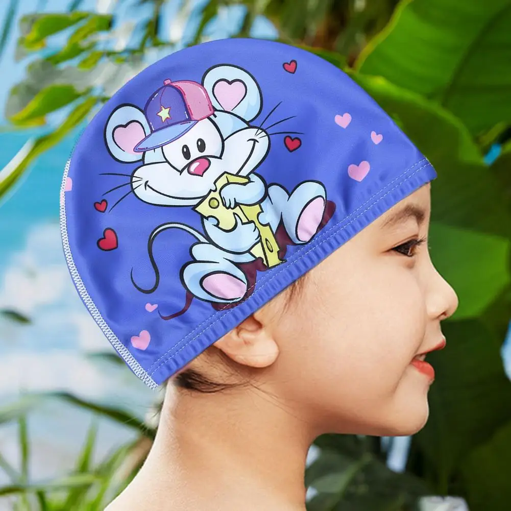 Unisex Swimming Hat Kids Swimming Hat Breathable Cartoon Print Swim Pool Hat for Children High Elasticity Quick-drying Ear