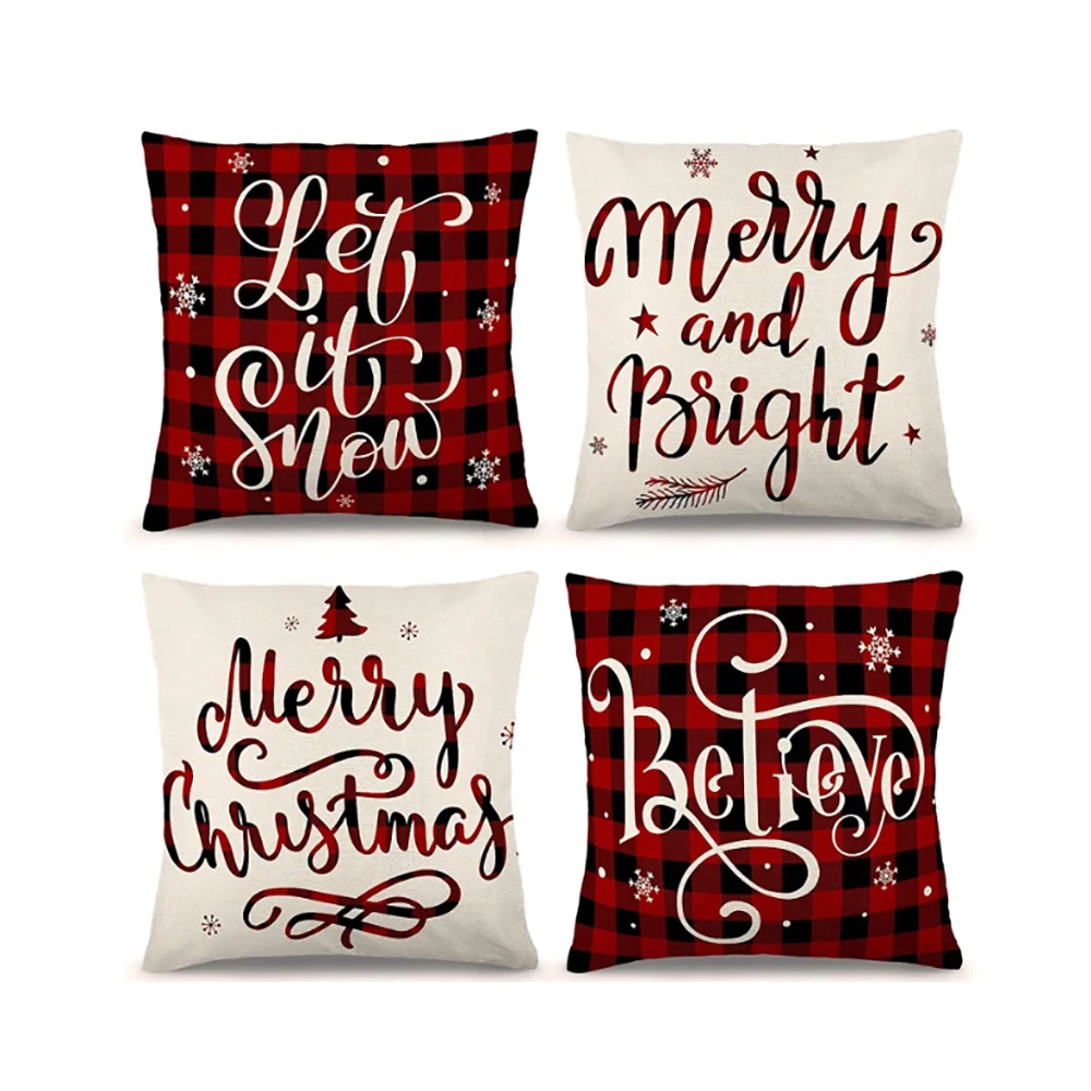 

4pcs Christmas pillow case linen peach skin sofa lumbar pillow cushion cover set pillow