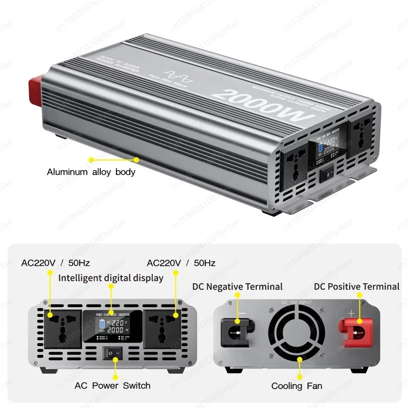 2000W Pure Sine Wave Inverter 12V to 220V with Display Dual AC Plug-in Inverter Power Converter Boost - view 2