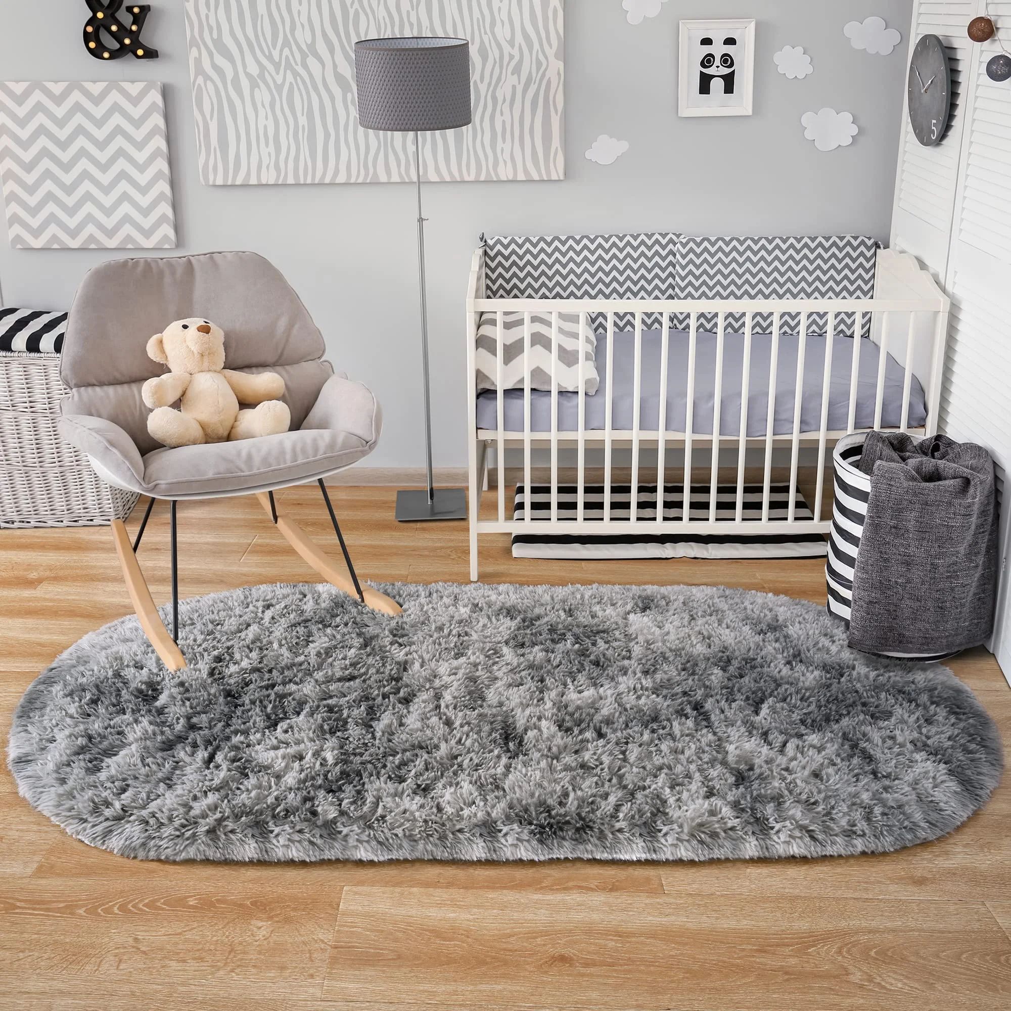 VIKAMA Tie-Dye Oval Shaggy Rug Bedside Children's Carpet for Bedroom Soft and Fluffy Living Room Dorm Mat Home Decor