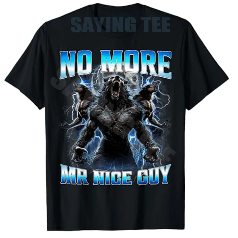 Kein netter Herr-Männerfreund mehr – Lustiges Alpha-Wolf-Meme Werwolf T-Shirt für Herren und Damen – Y2K Witziges Ästhetisches Silly Wolves Grafik-Kleidungsstück Neuheitstee – Detail 3