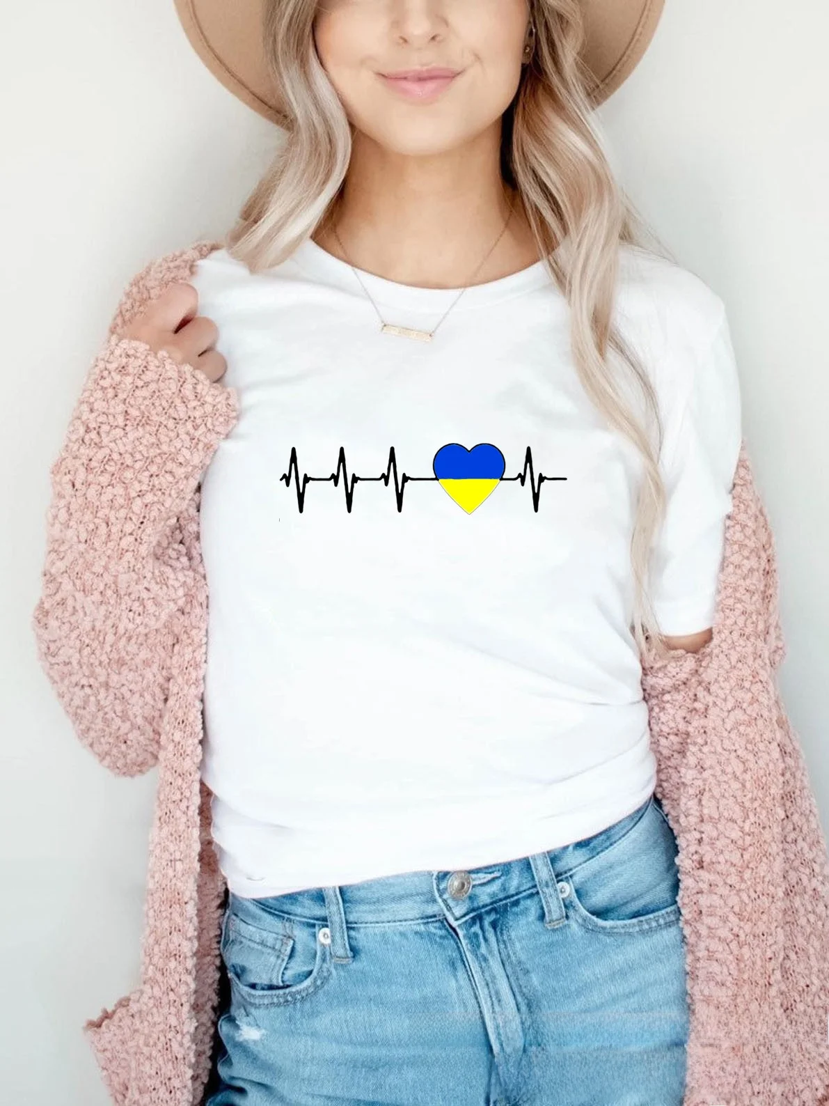 Heareat – T-shirt imprimé bleu jaune pour femme, haut Faion Y2K Sle ort Sve pour fille, pour la saison d'automne, autres matériaux 00%