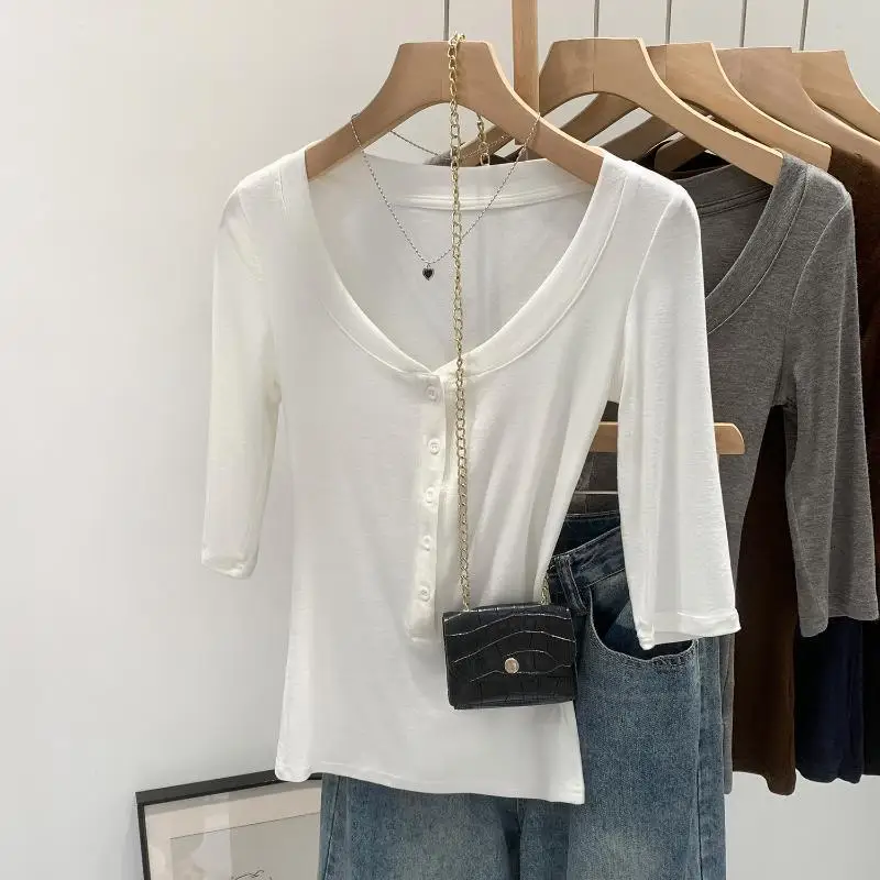 Slim Fit Modal Five-Quarter Sleeve T-Shirt Women Summer 2026 New Style Elegant Inner Wear Base Shirt Comfortable Breathable