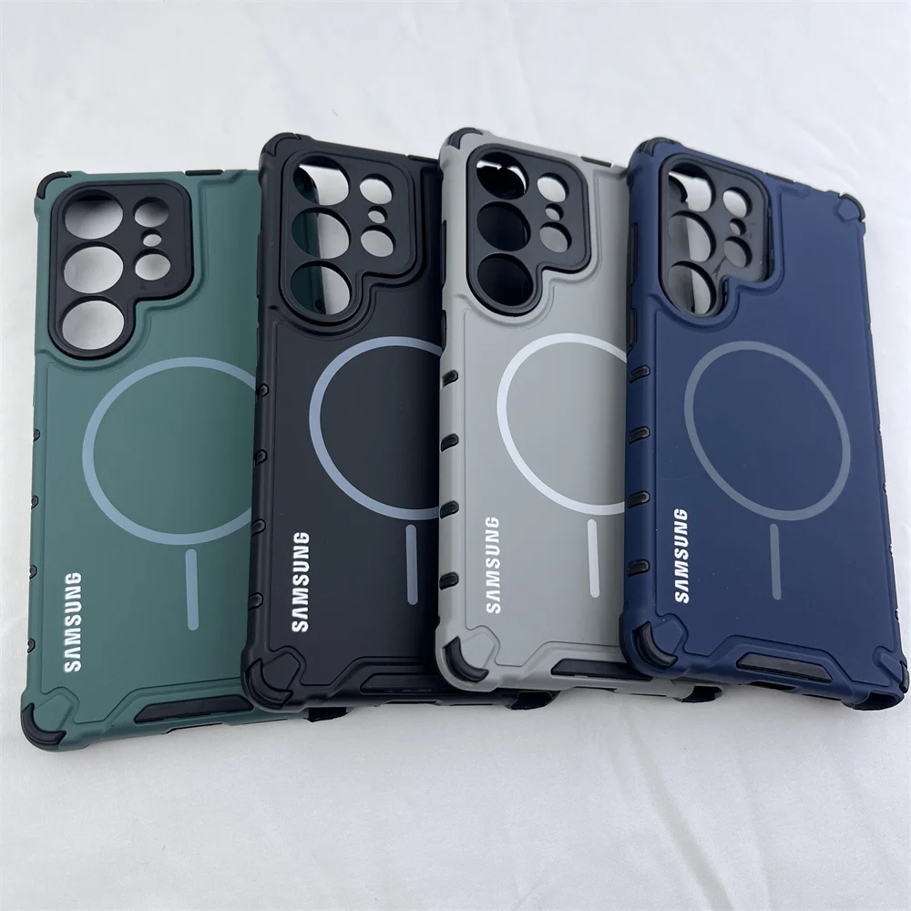 حافظة مدرعة مقاومة للصدمات لهاتف سامسونج جالاكسي S25 S24 S23 Ultra Plus A56 A36 A55 A54 A35 A34 A25 A15 A14 A13 لغطاء شحن Magsafe