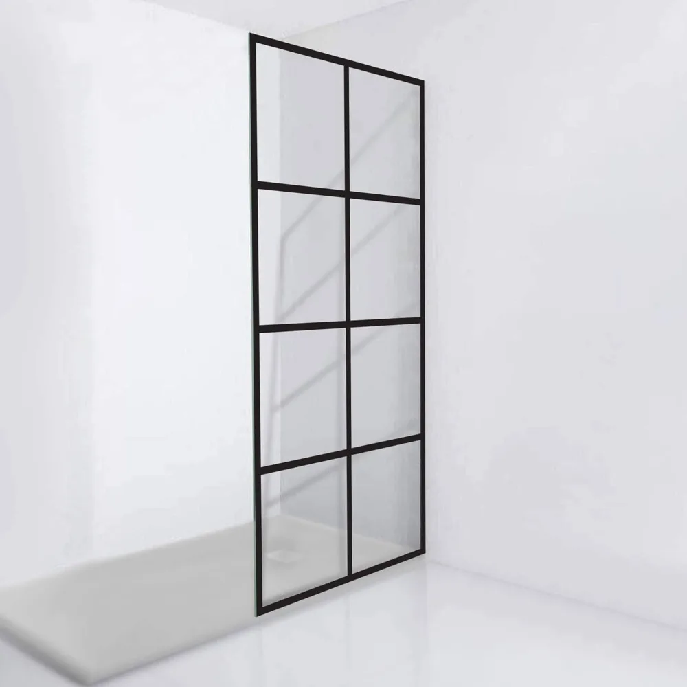 

30"" X 76" Shower Doors, ‎Matte Black, 3/8" (10mm) Tempered Glass, French Style Grid Pattern Glass Shower Doors