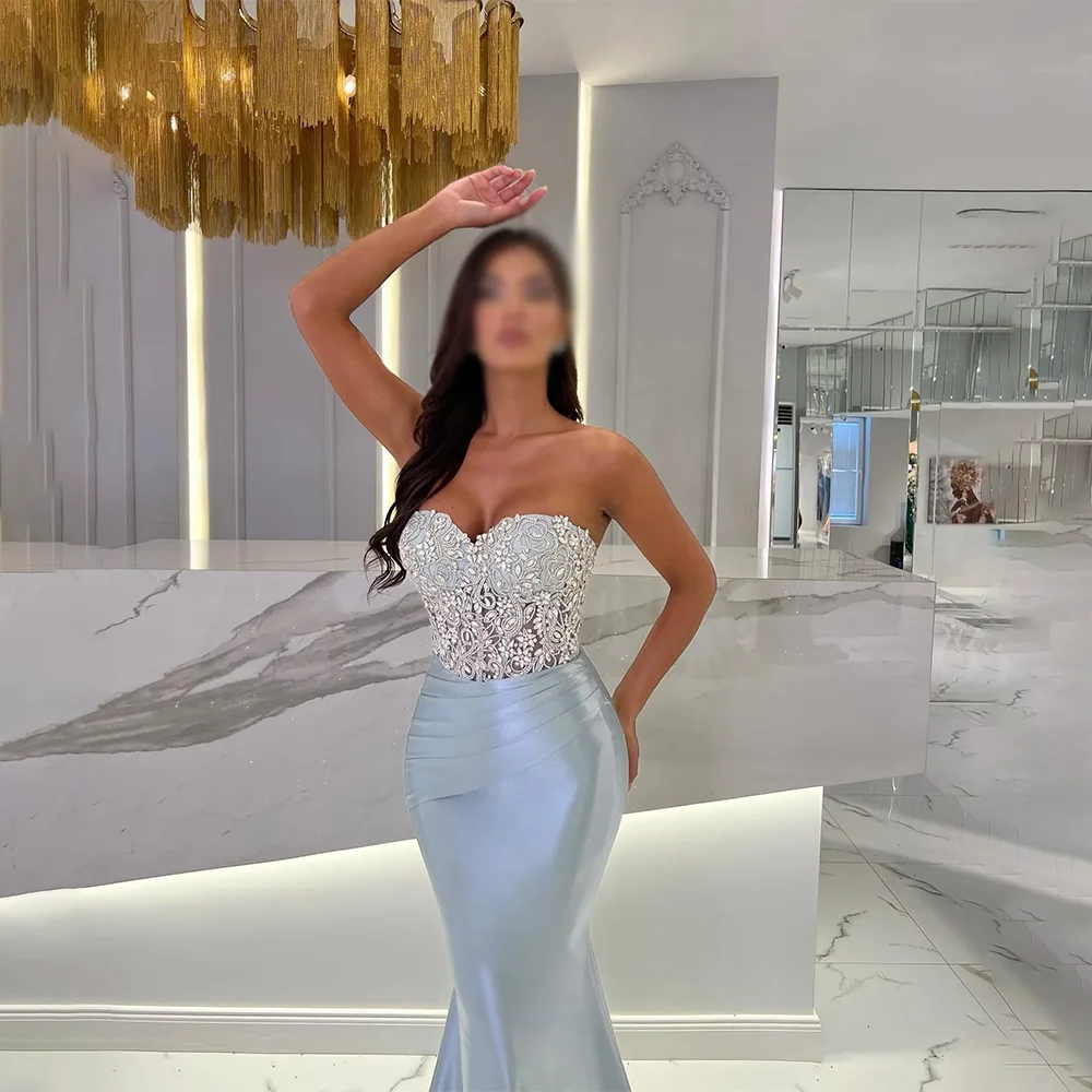 

Backless Evening Dresses Classic Party Prom Gowns Floor-Length Trumpet Beading Strapless Evening Prom Dresses Customized