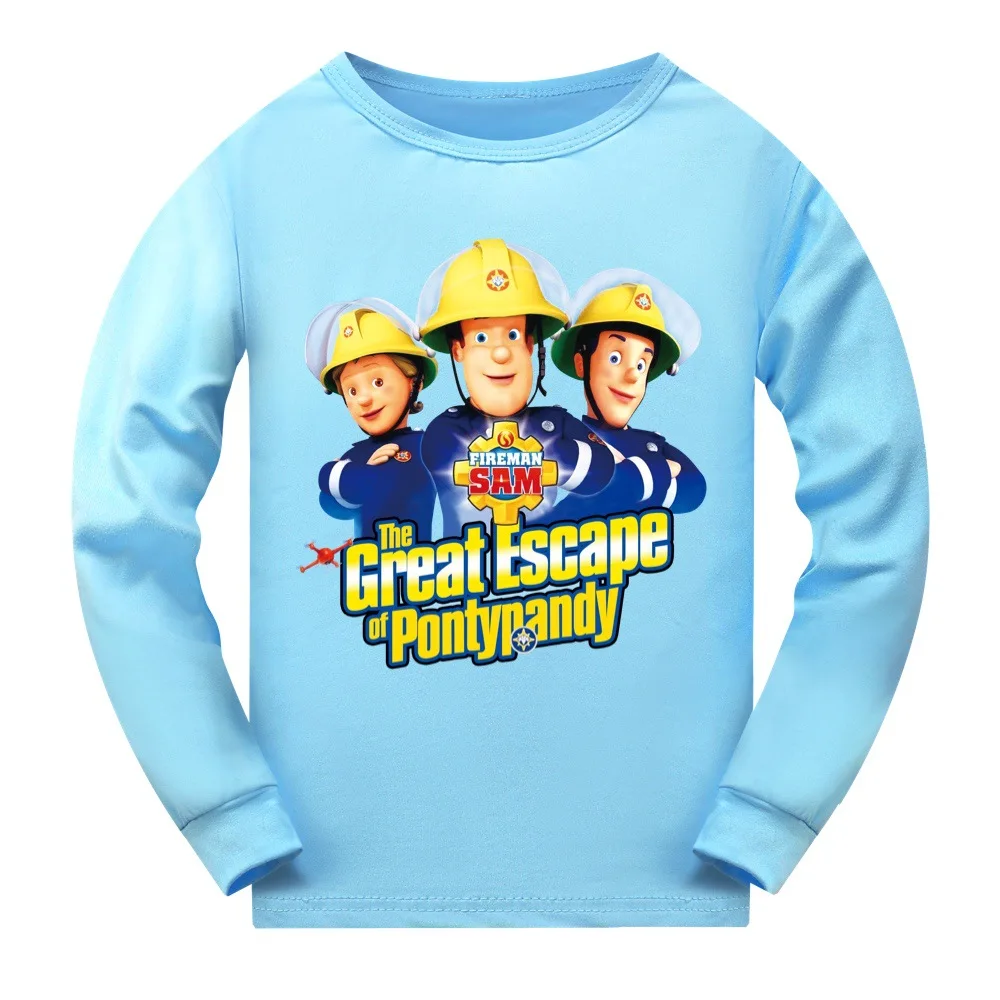 

Cartoon Fireman Sam T Shirt Kids Casual Sleepwear Baby Boys Long Sleeve Tops Pants Set Toddler Girls Nightwear Children's Pyjama