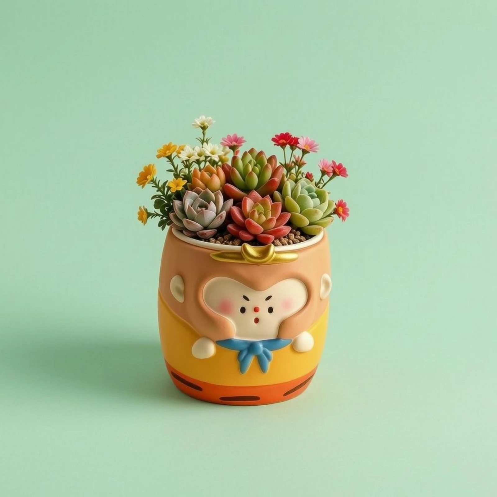 Resin Planter Chinese-Style Decorative Planter Plant Pot Painted Decor Item Cylindrical