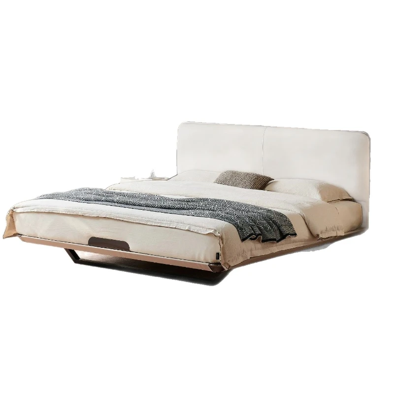 First layer cowhide suspension bed, Italian minimalism, metal bevel bracket, waist protection soft bag