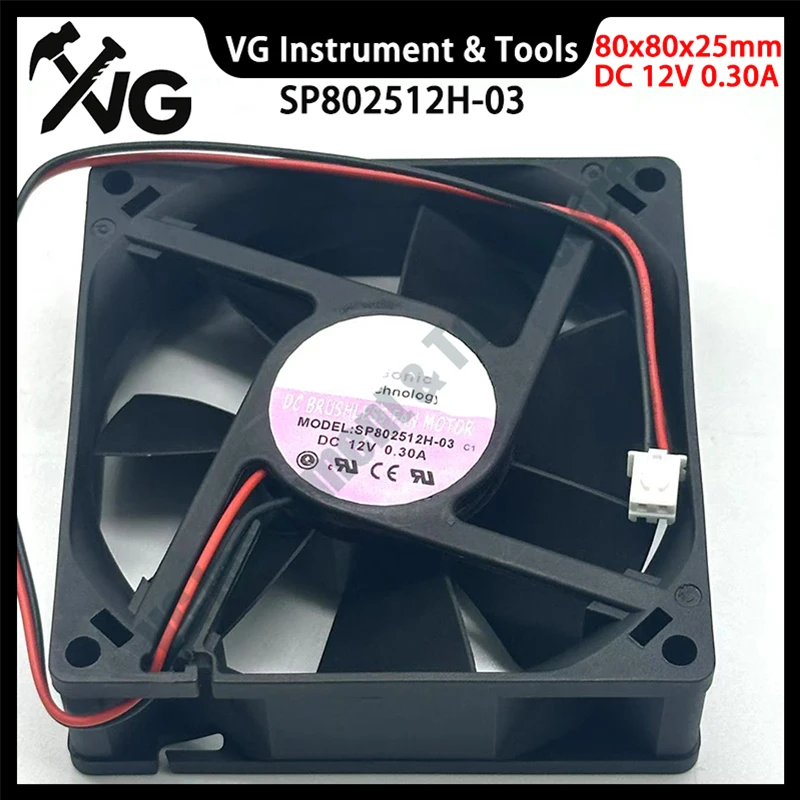 New For Bi-Sonic SP802512H-03 DC 12V 0.30A 80x80x25mm 2-Wire Server Cooling Fan