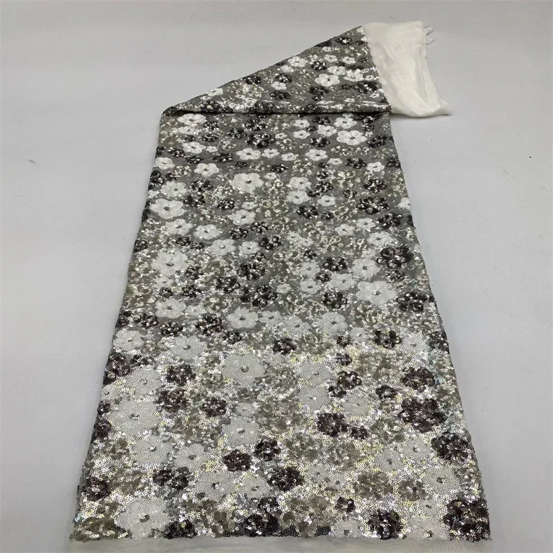 Nova flor de ameixa bordado tecido de lantejoulas diy costura festa vestido de casamento saia moda glitter tecido largo: 125cm