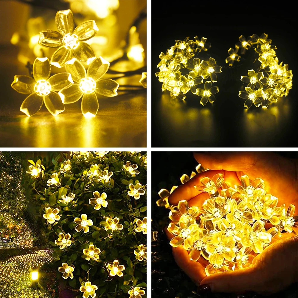 Imagem -04 - Outdoor Solar String Flower Lights Waterproof Fairy Light para Jardim Cerca Pátio Quintal Decoração da Árvore de Natal 5m 7m 12m