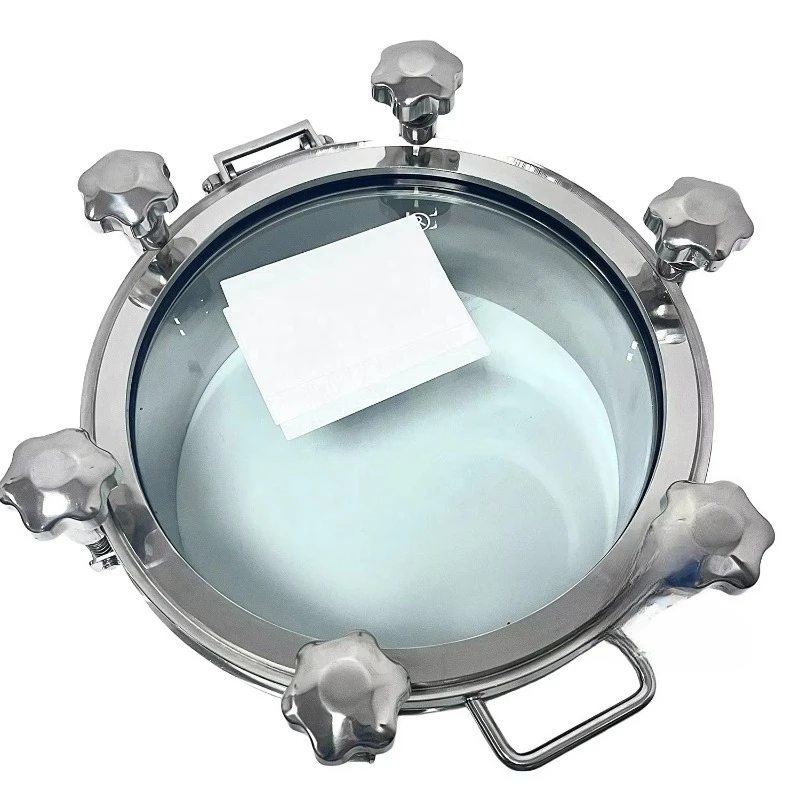 Flange de trappe sanitaire 400 mm, trappe avec trappe en verre, utilisation en distillerie, acier inoxydable SS304, trappe ronde à pression