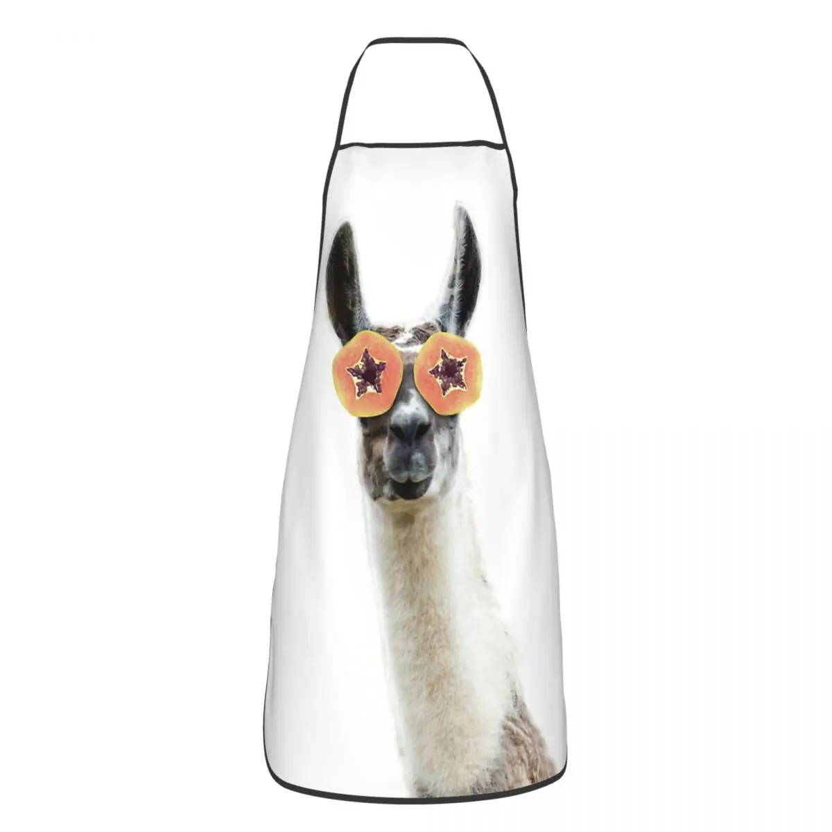 Funny Relaxing Llama With Fruits Mask In White Aprons Kitchen Chef Bib Llama Portrait Tablier Cuisine Cooking Baking Painting