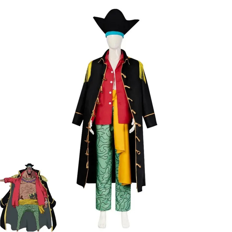 

Anime Marshall·D·Teach Cosplay Costume World Four Emperors Blackbeard Black Uniform Cloak Hat Man Halloween Suitx;8's,6;