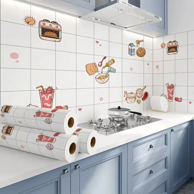 Self-adhesive Kitchen Stickers Waterproof and Oil-proof Tiles Stove Tables and Chairs Cabinet Doors Home Decoration Wallpaper