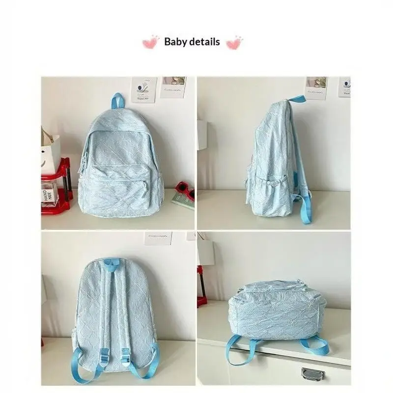 Nylon-Rucksack mit süßem Schleifenmuster, großes Fassungsvermögen, leicht, mehrere Taschen, Schultasche, lässiger Alltagsrucksack für Studenten und Pendler – Detail 8