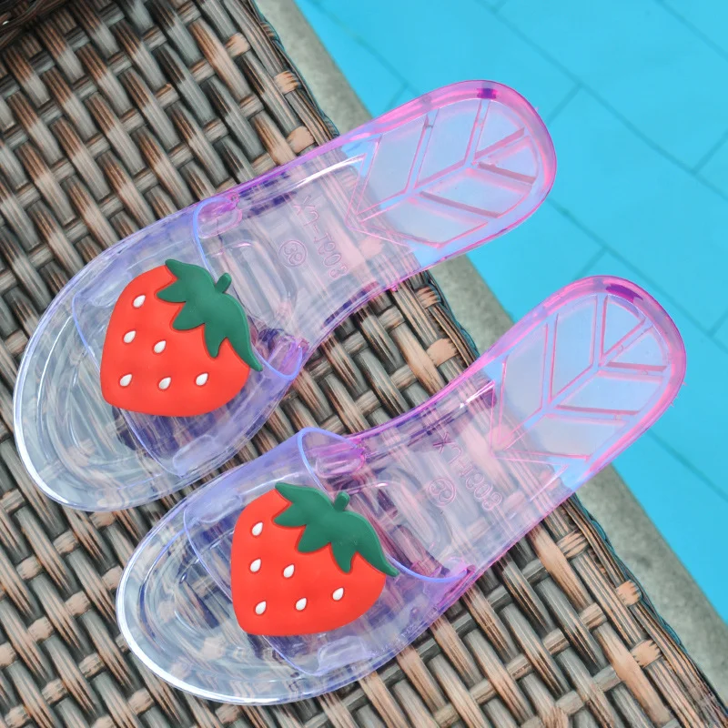 Women Transparent Slippers Summer Fruit Cartoon Transparent Jelly Comfortable Non Slip Breathable Outer Wear Beach Slippers