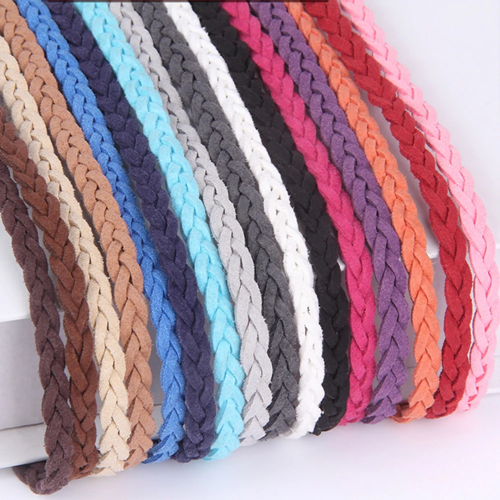 Colorful Braided Suede PU Leather 6mm 5 Meters Textured Flat Leather Cord String Rope For DIY Necklace Bracelet  jewelry Making