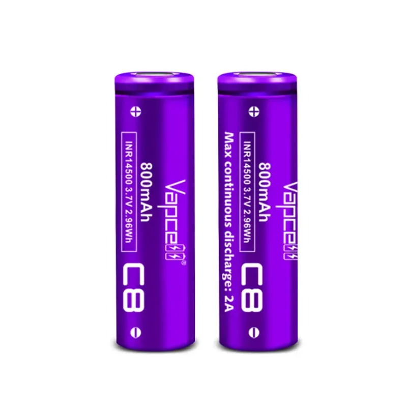 Original Vapcell C8 INR 14500 Battery 800mAh Battery 2A 3.7V Rechargeable Li ion Batteries For Flashlight Battery Pack Toys UAV