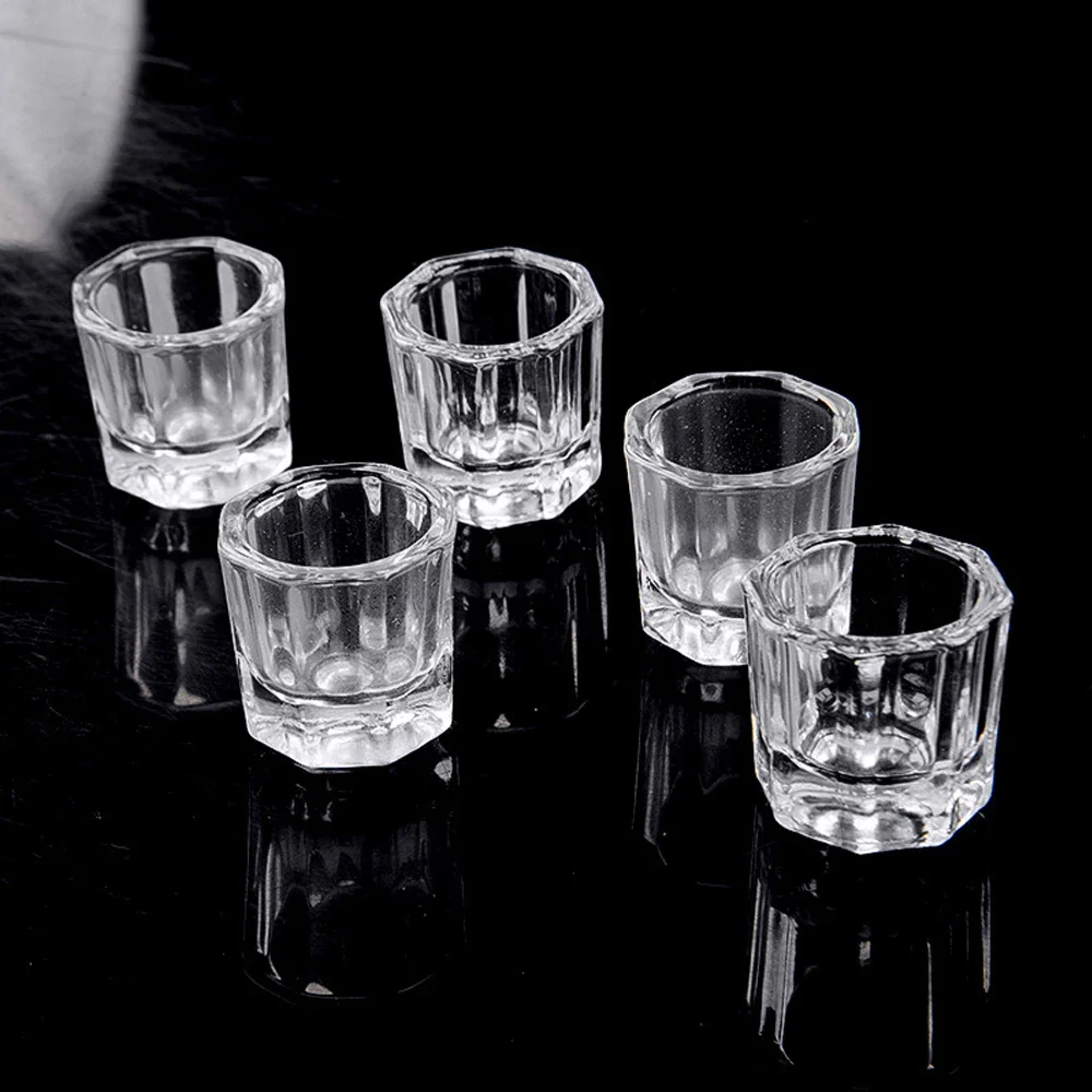 Mini Crystal Glass Clear Acrylic Small Octagonal Powder Liquid Nail Cup Nail Brush Cleaning Liquid Mixing Bowl Tool
