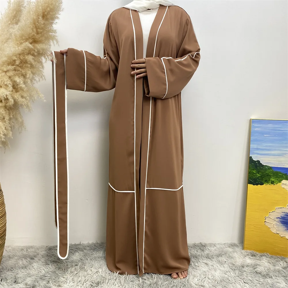 

Dubai Contrasting Striped Cardigan, Muslim Robe, Women's Plus Size Long Skirt 1679 Robe Abaya Ramadan Dubai Luxury Islam Elegant