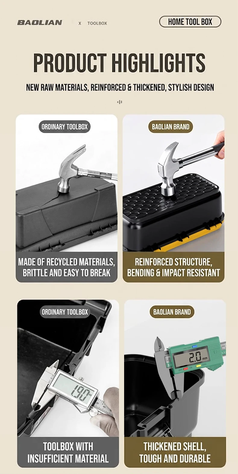 BAOLIAN Industrielle, minimalistische, tragbare Werkzeugkiste für Zuhause, Autoreparatur, Hardware, Elektriker, Aufbewahrungsbox, modisch – Detail 5