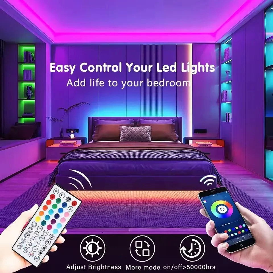 RGB LED Strip Lights App Control Color Chasing Strip Lights with Remote Music Sync 24V LED Light Strip for Room Bar Party Decor