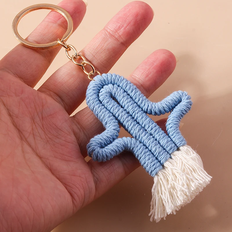 Aihua Cute Handmade Knitted Desert Green Plant Cactus Rainbow Keychain for Women Crocheted Rainbow Keyring Handbag Jewelry Gifts