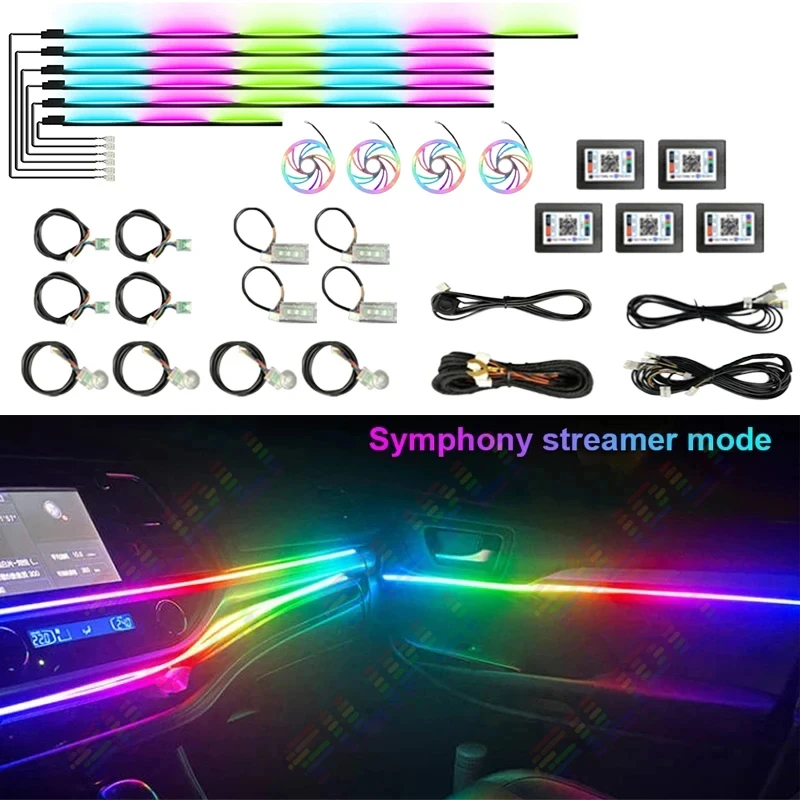 Luce ambientale per auto 18 in 1 RGB 64 colori Symphony interni guida acrilica striscia in fibra decorazione atmosfera luce con controllo App