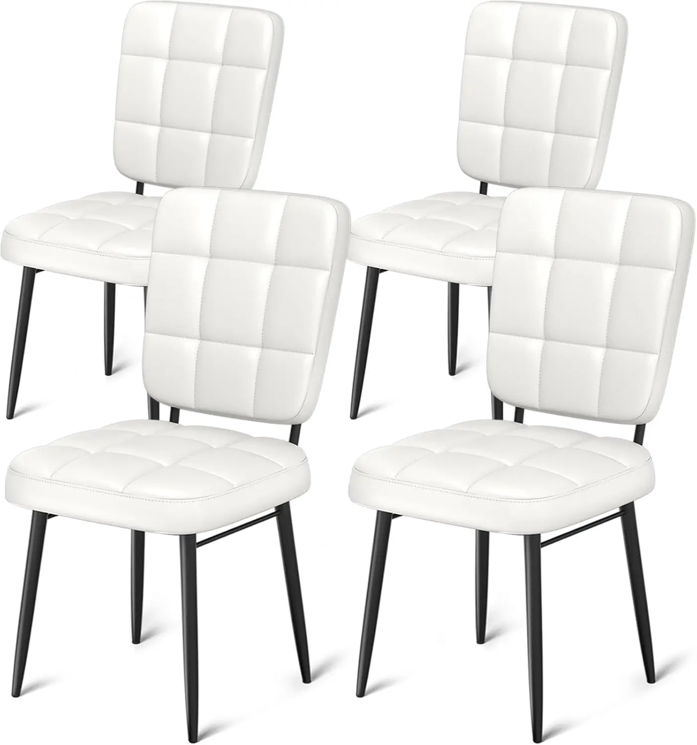 Dining Chairs Set Of 4, Leather Upholstered Dining Room Kitchen Chairs With Thick Cushion, High Backrest, Metal Legs, Mid