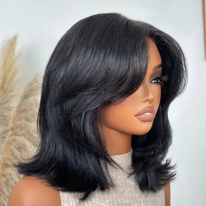 بوب شعر مستعار شعر الإنسان 13x4 HD الدانتيل الجبهة الباروكات شعر الإنسان 24 بوصة طبيعي أسود شعر طبيعي مفرود شعر مستعار 200 الكثافة 12A الباروكات #3