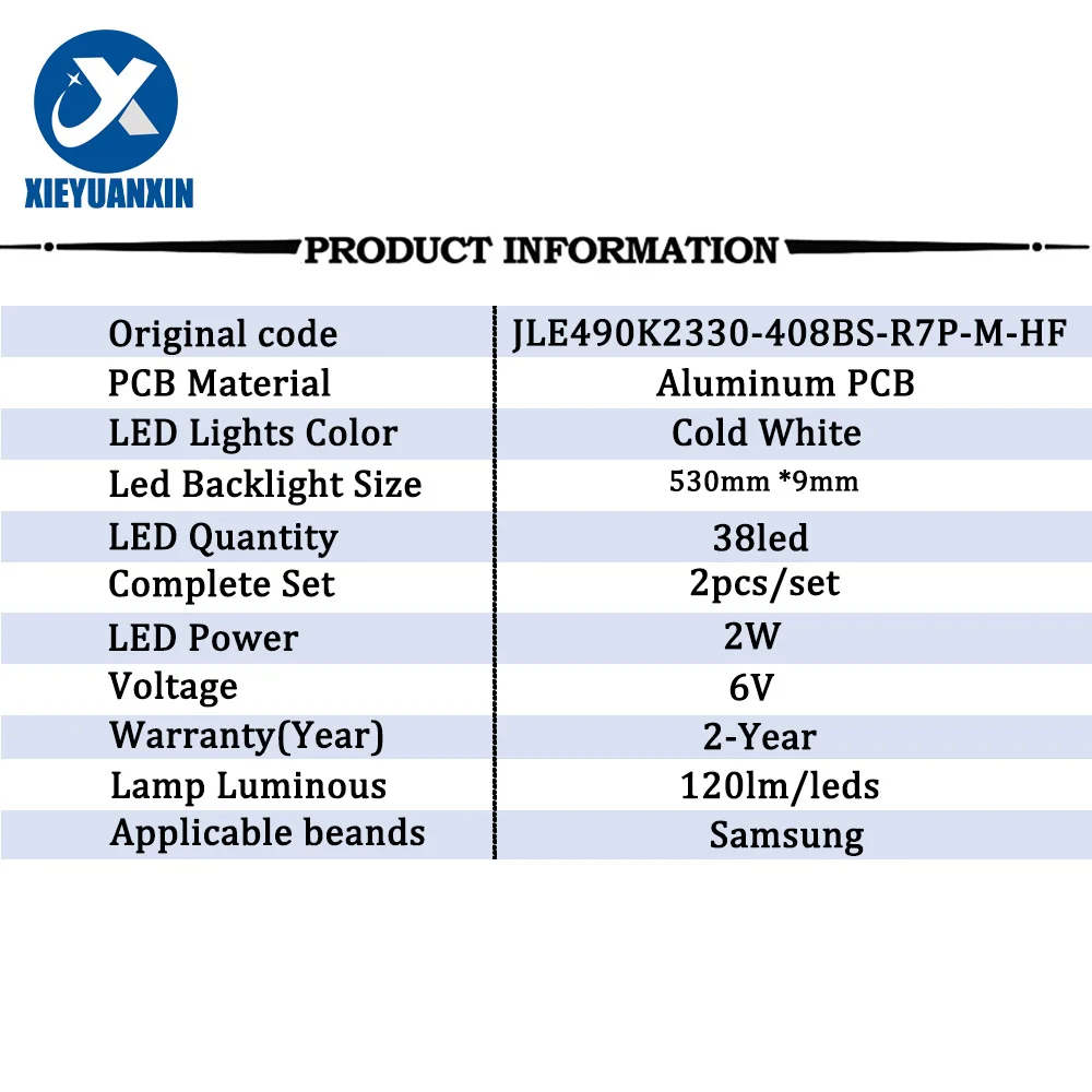 Rétro-éclairage TV Samsung, 6V, 2W, 38led, 530mm, pour Samsung 49NU JLE490K2330-408BS-R7P-M-HF, AOT-49-NU7300-2X38, 49NU7300