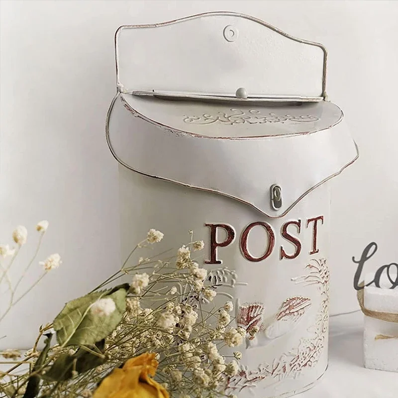 

Rustic Free Standing Outdoor Wall Mount Mailbox Vintage Metal Wrought Iron Mail Boxes Retro Postbox for Garden Residential Decor
