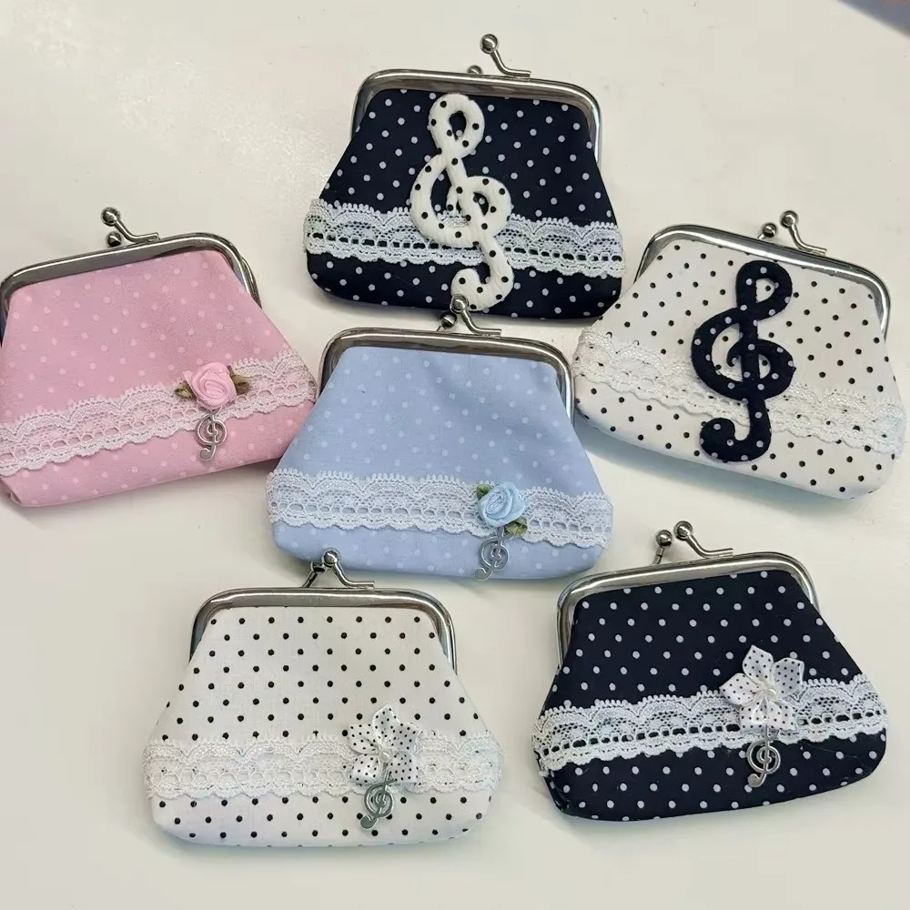New Handmade Lace Coin Purse Rose Pattern Y2k Style Small Wallet Wave Dot Design Vintage Craft Earphone Bag For Ladies Gift