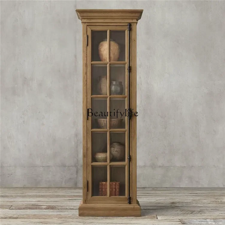 

ld14 American rural solid wood used bookcase French heaven and earth lock simple villa storage wine cabinet