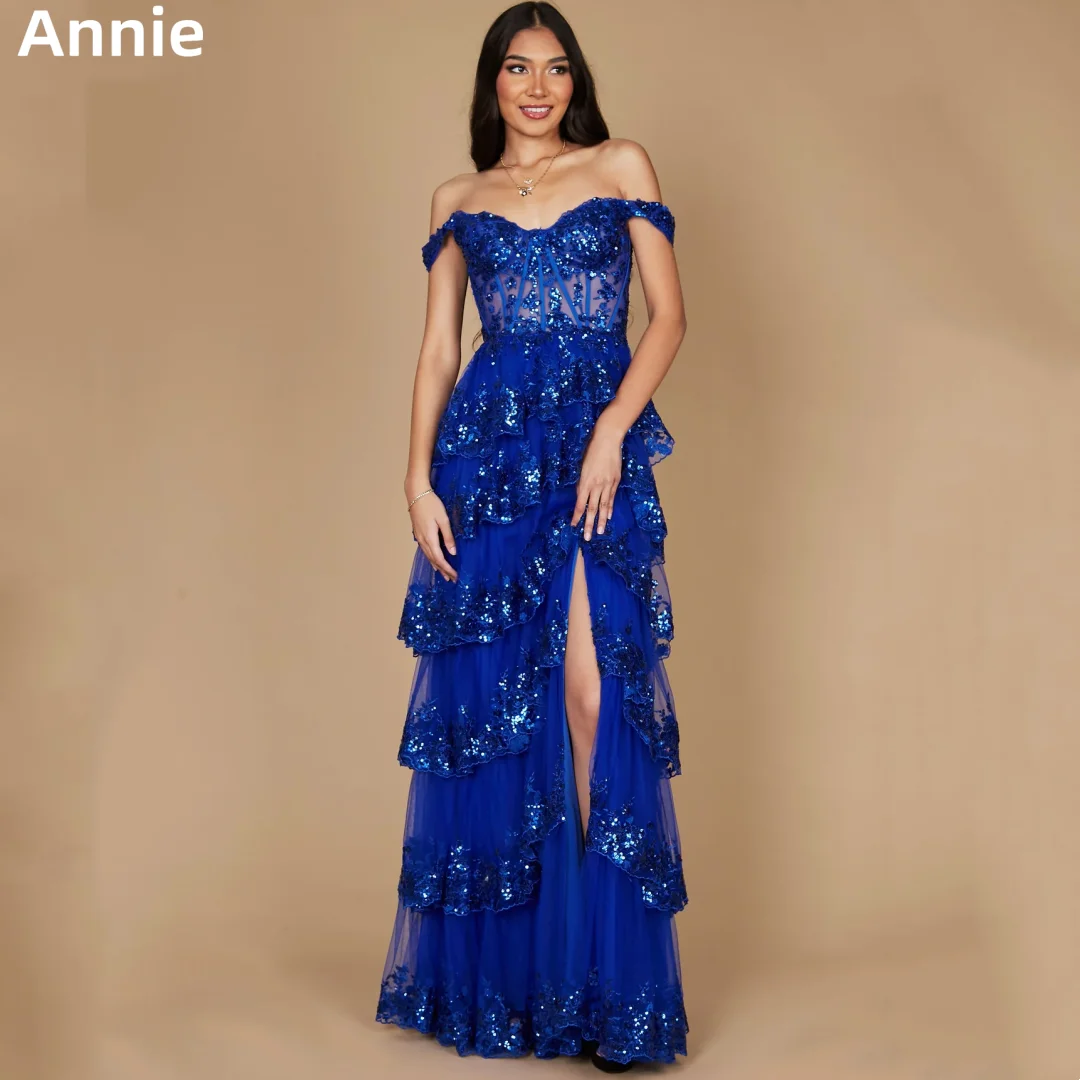 Annie Blue Flash Prom Dress Embroidered Tulle Luxury Evening Dresses Wedding Dress Formal Occasions Dresses Vestidos De Noche